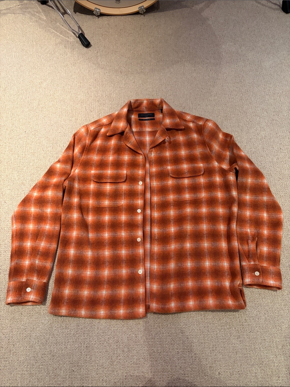 All Saints Orange Plaid Lightweight Shirt Jacket